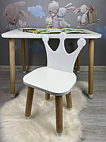 Столик дитячий прямокутний білий та стілець білий  Корона  (Украинский Производитель)