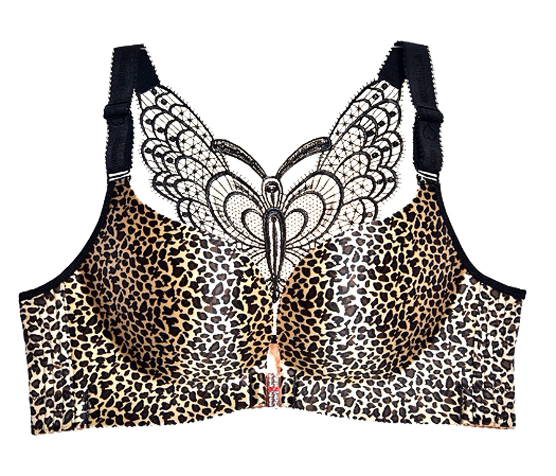 Бюстгальтер 85С леопардовий із метеликом без кісточок застібкою спереду, фото 1