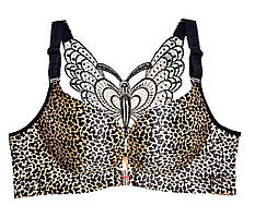 Бюстгальтер 85С леопардовий із метеликом без кісточок застібкою спереду