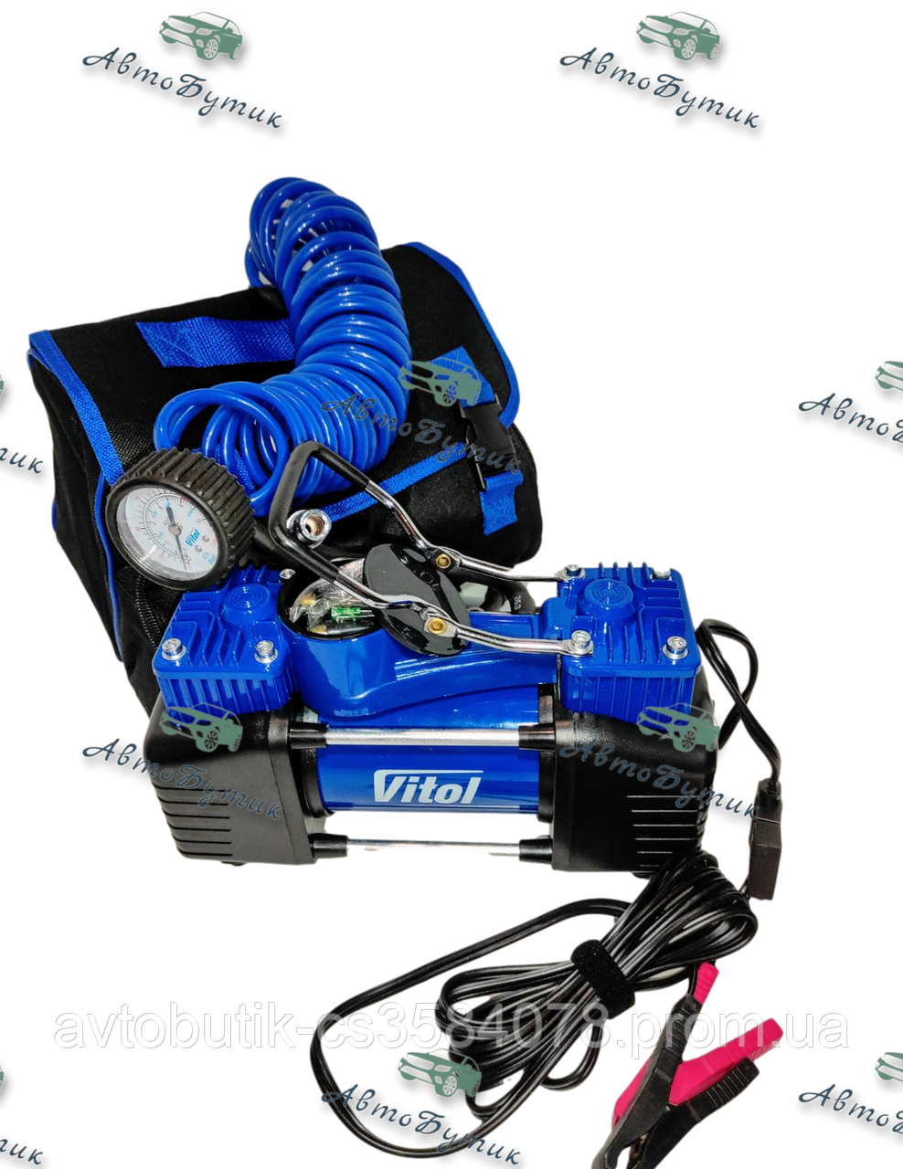 Автомобільний компресор Vitol двопоршневий насос для накачування коліс, фото 1
