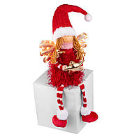 Новогодняя мягкая игрушка Novogod'ko "Девочка Ангел" в красном, 58см, LED крылышки, сидит