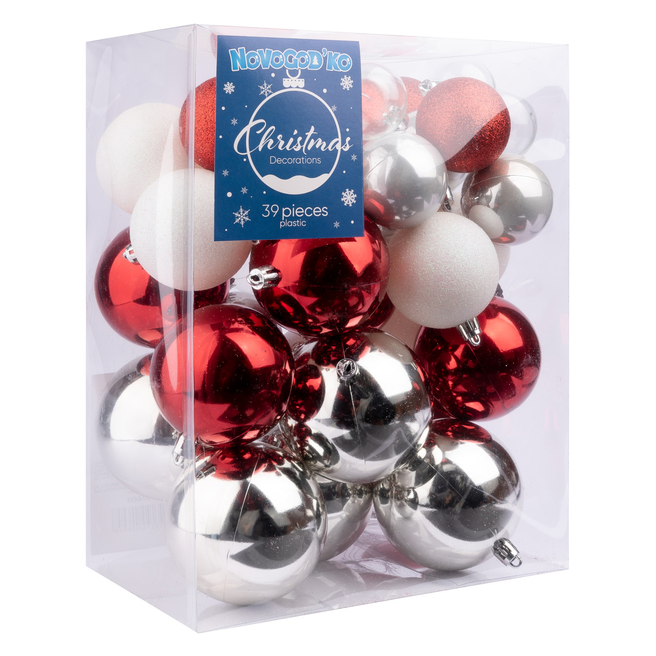 Набір новорічних куль Novogod'ko №2, 39 шт/наб, червоний/білий, фото 1
