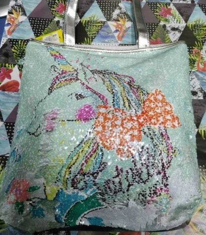 Сумка міська 13654 Єдиноріг двосторонні паєтки 38*36*10см, фото 1