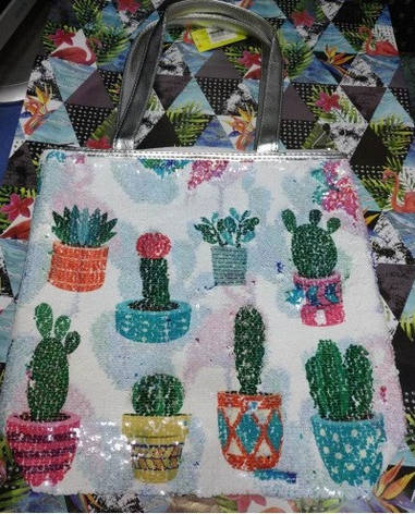 Сумка міська 13651 Кактуси двосторонні паєтки 38*36*10см, фото 1