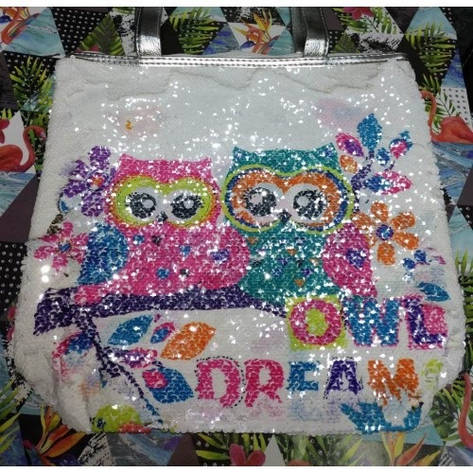 Сумка міська 13650 Совоньки двосторонні паєтки 38*36*10см, фото 1