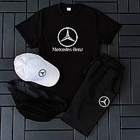Літній костюм Mercedes-Benz чорний чоловічий 4в1, Спортивний комплект Мерседес Костюм + Кепка + Сумка