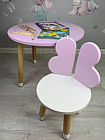 Столик детский круглый розовый и стульчик бело-розовый Крылья