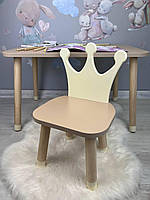 Столик дитячий прямокутний коричневий та стілець коричнево-слонової кістки  Корона