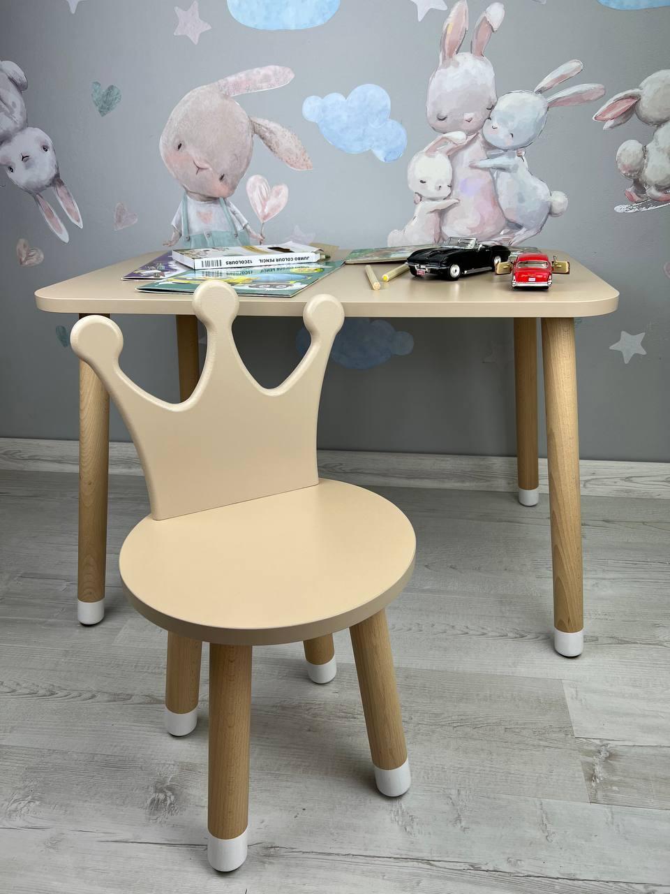 Столик дитячий прямокутний коричневий та стілець коричневий  Корона