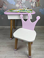 Столик дитячий прямокутний пенал біло-рожевий та стілець біло-рожевий  Корона