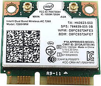 Wi-fi+BT модуль HalfSize Mini pcie Intel Wireless-AC 7260 (784639-005) 802.11 b,g,n,ac 867Mbps 2,4 GHz/ 5GHz!