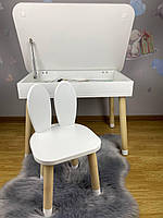Столик дитячий прямокутний пенал білий та стілець білий  Зайчик