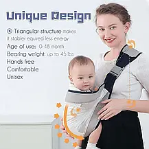 Слінг-переноска для немовлят Baby Sling, Повітропроникне перенесення з 3D-сіткою, Рюкзак для перенесення дітей, фото 6