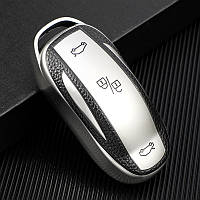 Чехол на авто смарт ключ ТПУ + кожа для Tesla Model S Silver