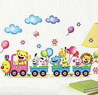 Наклейка декоративная виниловая на стену на шкаф на обои на мебель детская "Веселый паровоз " 52*16 см