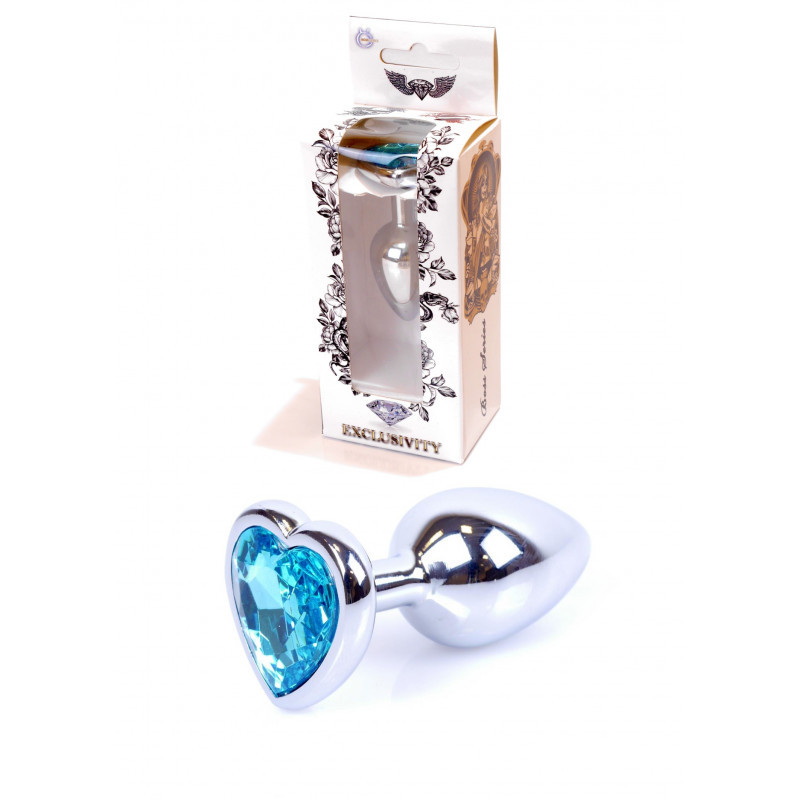 Анальна пробка Plug-Jewellery Silver Heart PLUG-Light Blue Bomba💣, фото 1