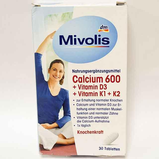 Біологічно активні добавки Кальцій 600 + D3 + K1 + K2 таблетки Mivolis Calcium, 30 шт (Німеччина), Вітаміни та харчові добавки