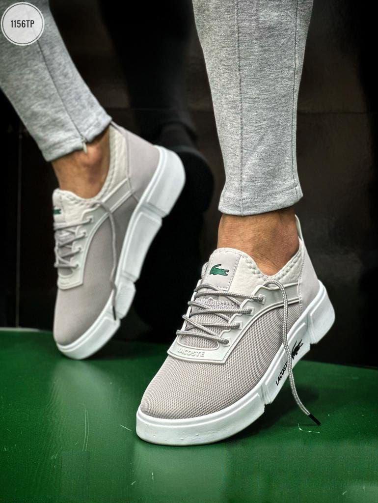 Чоловічі кросівки Lacoste Light Grey 2023 (Сірі) Кеди Лакоста 2023 повсякденні літні сітка шкіра Туреччина