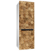 Виниловая наклейка на холодильник Деревянная мозаика пленка декор под дерево соты глянцевая 600*1800 мм