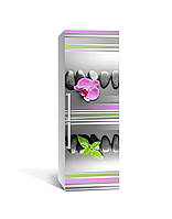 Інтер'єрна наклейка на холодильник Лінії вінілова плівка ламінована ПВХ орхідея каміння геометрія Сірий