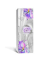 Виниловая 3Д наклейка на холодильник Цветы красками ПВХ пленка самоклеющаяся Абстракция Фиолетовый 600*1800 мм