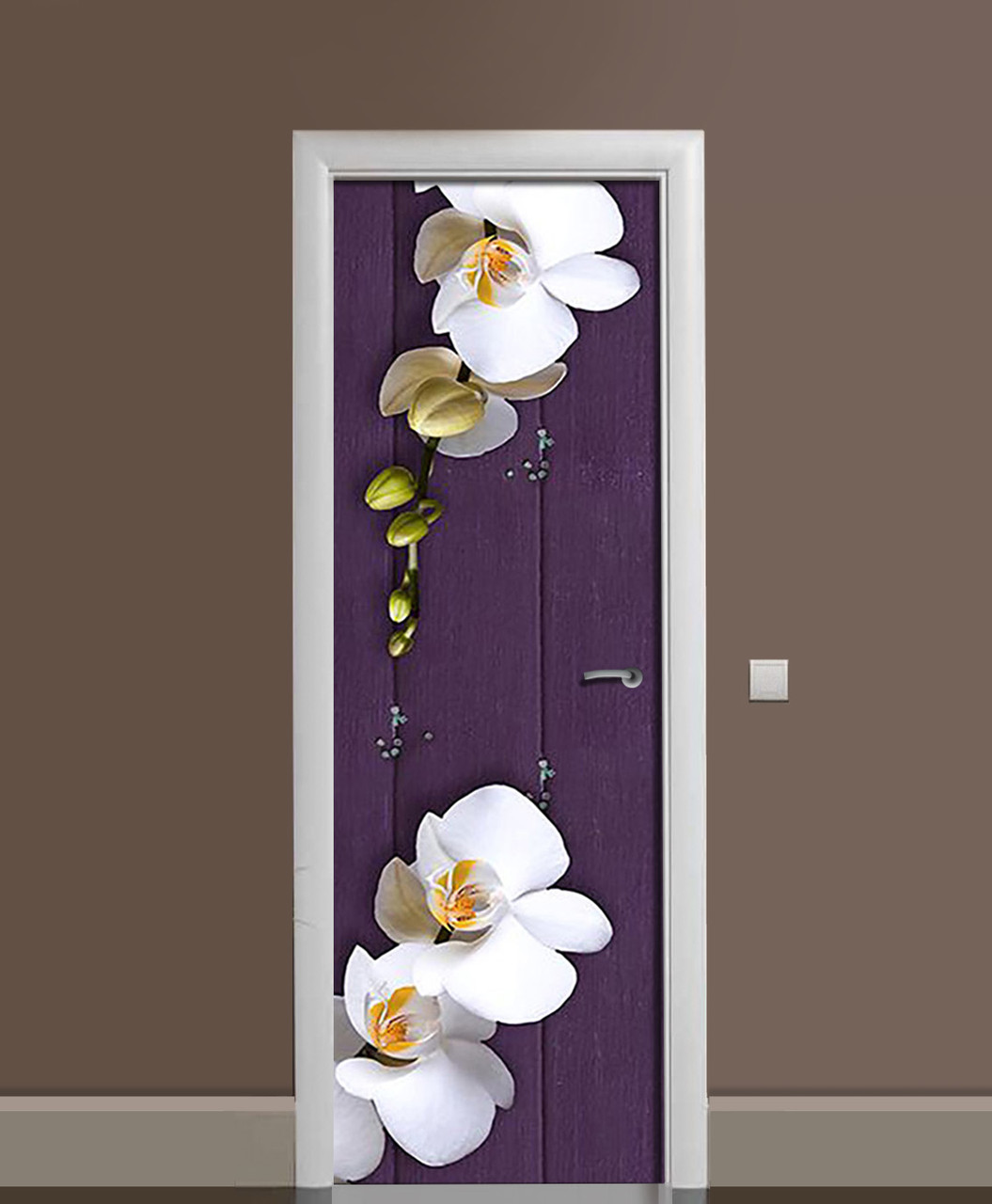 Наклейка на двері Орхідеї Великі вінілова плівка ламінована ПВХ квіти Фіолетовий 600*1800 мм