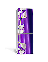 Виниловая 3Д наклейка на холодильник Белые Каллы ПВХ пленка самоклейка ткань шелк Цветы Фиолетовый 600*1800 мм