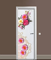 Виниловая 3Д наклейка на дверь Жемчужные бусы самоклеющаяся пленка ПВХ Цветы Белый 600*1800 мм