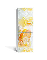 Виниловая 3Д наклейка на холодильник Апельсины во льду ПВХ пленка самоклеющаяся цитрусы Фрукты Оранжевый