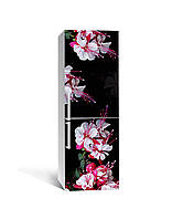 Виниловая 3Д наклейка на холодильник Свисающие Розовые Цветы ПВХ пленка самоклейка тычинки Черный 600*1800 мм
