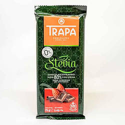 Екстра чорний шоколад зі стевією Trapa Stevia Dark Chocolate 80% cacao, 75 г Іспанія