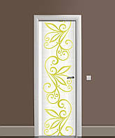 Декор двери Наклейка виниловая Крупный растительный узор ПВХ пленка с ламинацией 60*180см Абстракция Серый