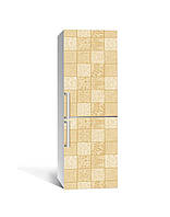 Виниловая 3Д наклейка на холодильник Кремовая клетка Пэчворк (пленка ПВХ) 60*180см Геометрия Бежевый