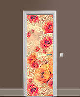 Декор двери Наклейка виниловая Крупные Маки ПВХ пленка с ламинацией 60*180см цветы Красный