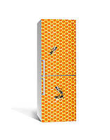 Виниловая 3Д наклейка на холодильник Медовые соты Пчелы (пленка ПВХ фотопечать) 60*180см Текстуры Оранжевый