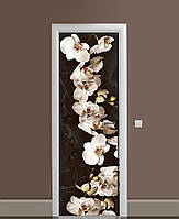 Декоративная наклейка на двери Ветка белой орхидеи ПВХ пленка с ламинацией 60*180см цветы Бежевый