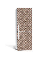 Виниловая наклейка на холодильник 3Д Марокканская плитка Орнамент (пленка ПВХ) 60*180см Геометрия Бежевый
