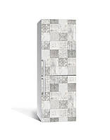 Виниловая 3Д наклейка на холодильник Орнамент Прованс Плитка (пленка ПВХ фотопечать) 60*180см Геометрия Серый