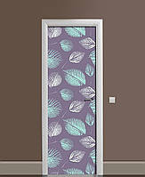 Виниловые наклейки на дверь Силуэты Листья Пальмы ПВХ пленка с ламинацией 60*180см Растения Фиолетовый