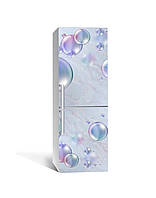 Декор 3Д наклейка на холодильник Мильні бульбашки Сфери (плівка ПВХ фотодрук) 60*180см Абстракція Блакитний