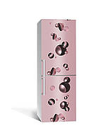 Декор 3Д наклейка на холодильник Чорні перли Сфери (плівка ПВХ фотодрук) 60*180см Абстракція Рожевий