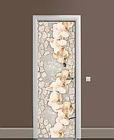 Декоративна наклейка на двері Камені і Орхідеї кладка ПВХ плівка з ламінуванням 60*180см Текстура Бежевий