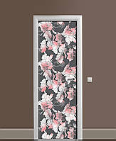Декор двери Наклейка виниловая Пастельные цветы Акварель ПВХ пленка с ламинацией 60*180см абстракция Серый