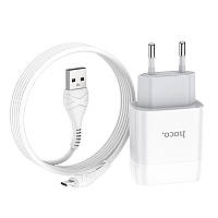 Зарядний пристрій HOCO C73A (2USB/2.4A) + microUSB Білий