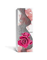 Декор 3Д наклейка на холодильник Обман зрения Роза (пленка ПВХ фотопечать) 60*180см Абстракция Розовый
