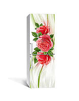 Наклейка на холодильник Крупные алые Розы (пленка ПВХ с ламинацией) 60*180см Цветы бутоны Красный