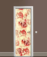 Виниловая наклейка на дверь Цветочный принт ПВХ пленка с ламинацией 60*180см Цветы Красный