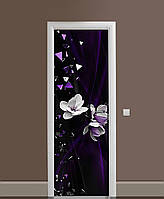 Декоративная наклейка на двери Магнолии Разбитое стекло ПВХ пленка с ламинацией 60*180см Цветы Черный