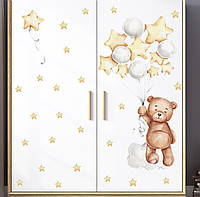 Наклейка декоративная виниловая на стену на шкаф на обои на мебель детская "Мишка с шарами" 73*79 см