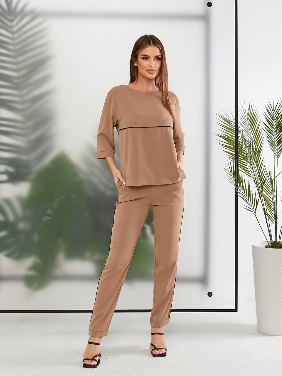 Жіночий брючний костюм двійка, арт 478 кавовий, фото 1